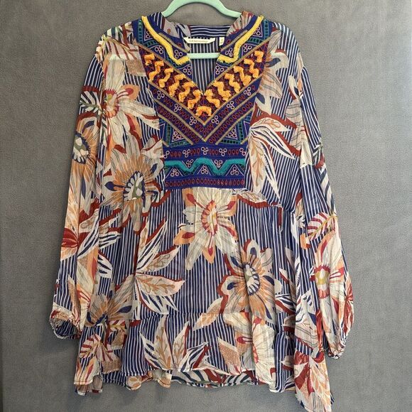 Soft Surroundings Tory Tunic Top Floral Embroidered Sheer Plus Size 1X Boho Art - Picture 4 of 10